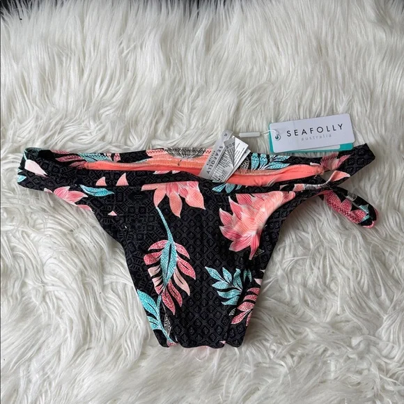 Seafolly Black Bikini Bottom with Coral Trim Size 8 – New With Tags - Picture 5 of 6